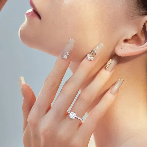 Moissanite Engagement Rings for Women Wife 18K White Gold Plated Promise Rings Jewelry